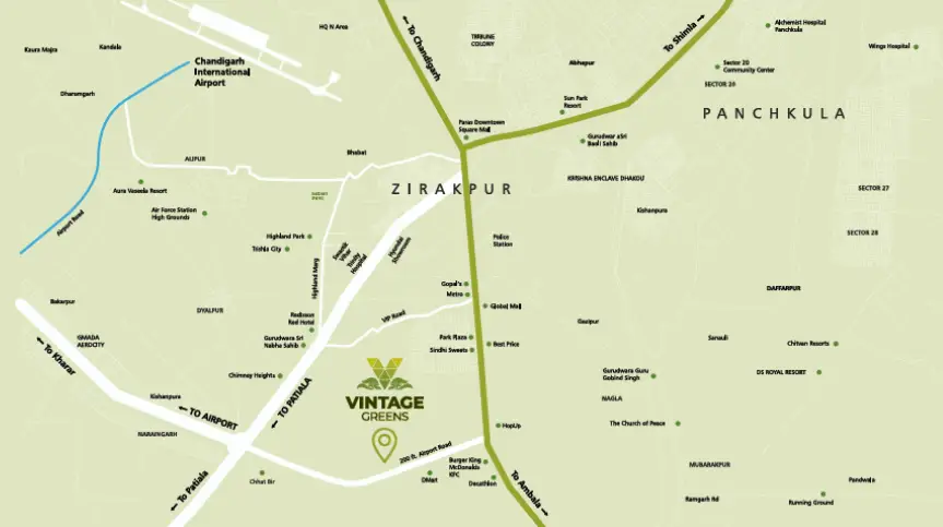 Vintage Greens Zirakpur Location Map